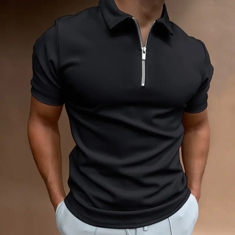 Groothandel Lage Prijs Slim Fit Golf Poloshirts Met Rits Poloshirts Custom Logo Bedrukt Mannen Poloshirts