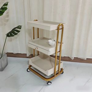 Chariot de luxe léger haut de gamme Z pour salon de beauté, chariot de gestion des soins cutanés avec étagère de rangement en bois, chariot à outils en métal et plastique - Product Image 2