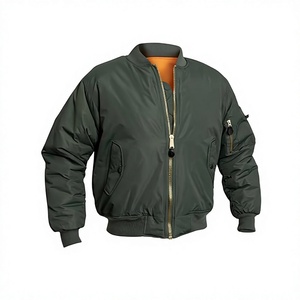 Men's Winter Bomber <b>Jacket</b> Solid Color Nylon Shell Polyester Lining Zipper Closure Windproof Casual Style <b>Thick</b> <b>Fleece</b> Wadding - Product Image 1