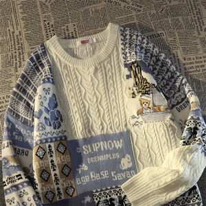 Áo len nam phối màu thời trang mùa thu đông, dáng rộng, ấm áp, có logo phía trước, thích hợp cho Giáng sinh và Halloween - Product Image 2