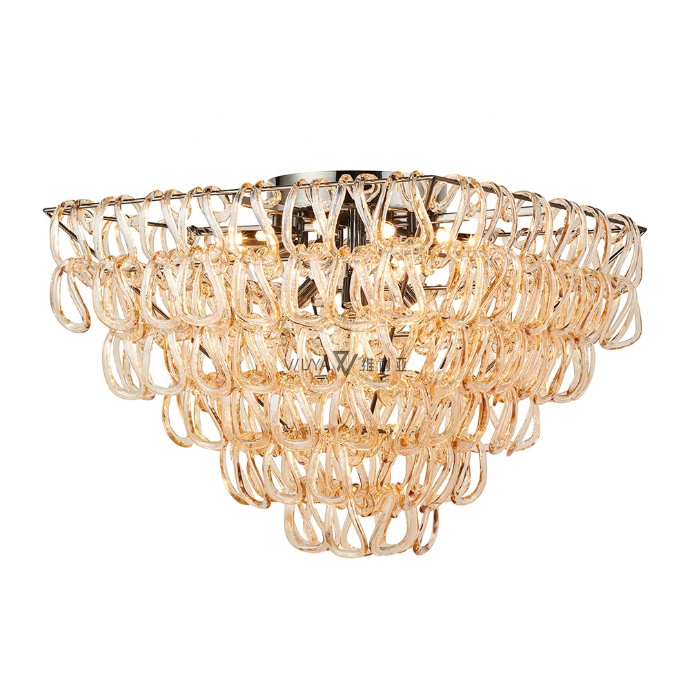 Modern Square Champagne Gold Glass Flush Mount Ceiling Light, Minimalist Ceiling Lamp for Living Room Bedroom