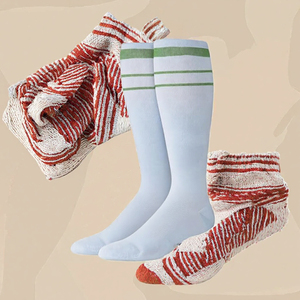 2026 <span class=keywords><strong>Jingou</strong></span> OEM für gestrickte, kniehohe Kompressionssocken mit Streifenmuster in Periwinkle-Grün, Größe S, ODM - Product Image 3