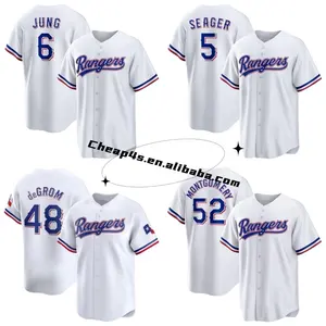 Wholesale Stitched Texas Baseball Jersey Men's White American Baseball Softball Uniform #5 Seager 48 DeGrom 6 Jung
