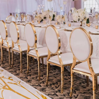 Chaise de mariage extérieure moderne, nouveau design 2025, avec dossier ovale, en métal doré, empilable et imperméable, portable pour hôtels et salons