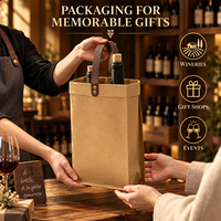 Sacs à vin en papier kraft avec logo personnalisé et poignées plates pour l'emballage de bouteilles en vineries, commandes en gros et fourniture de marques OEM