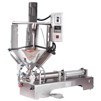 Machine de remplissage automatique de liquides et de pâtes haute précision à double buse, remplisseur à piston avec trémie de mélange et de chauffage pour miel et lait