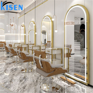 KISEN Stainless Steel Salon Display Cabinet Dressing <b>Table</b> And Storage Shelves Contemporary Large <b>Mirror</b> For Barber Shop Use - Product Image 2