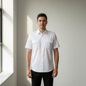 <span class=keywords><strong>Chemise</strong></span> de travail à manches courtes pour <span class=keywords><strong>homme</strong></span> <span class=keywords><strong>avec</strong></span> logo personnalisé, respirante, durable, <span class=keywords><strong>avec</strong></span> épaulettes et deux poches pour le personnel - Product Image 3