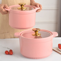Casserole en céramique binaurale, résistante aux hautes températures, antiadhésive, avec couvercle en verre, design moderne et minimaliste, compatible gaz et feu ouvert