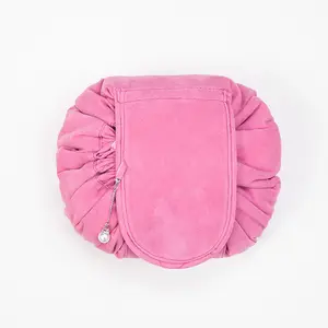 Velvet Cosmetic Bag Portable Open Flat Drawstring Makeup Bag Storage Pouch Lazy Soft Gift Travel Women Customized Fashion ODM