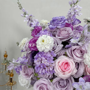 Camino de Mesa Floral Hecho a Mano al por Mayor, Camino de Mesa de Rosas de Seda Artificial Blancas y Moradas para Decoración de Bodas y Fiestas en el Hogar - Product Image 5