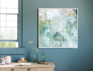 Pintura acrílica abstracta enmarcada con textura mixta de arena de sílice verde azul personalizada grande moderna para el hogar, Hotel, oficina, Arte de la pared Decoración - Product Image 4