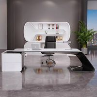 Bureau de direction moderne blanc brillant - Conception modulaire durable, taille personnalisable, options en forme de L/en forme de I