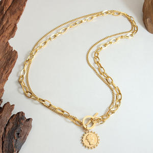 قلادة كلاسيكية بدلاية على شكل ملكة إليزابيث, قلادة كلاسيكية من الصلب المقاوم للصدأ عيار 18 ، مزدوجة الطبقات ، سلسلة ربط ، قلادة للعملات المعدنية - Product Image 4