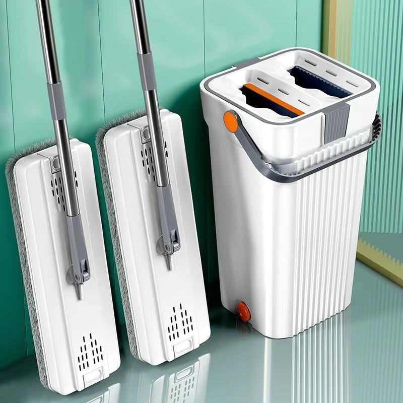 White/Grey G0833 Double Mop Bucket with 6 Cloths [Upgraded Version]