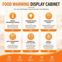 Lemari Display Pemanas Makanan Kaca Lengkung Komersial 220V, Showcase Roti Berpemanas dengan Rak Kaca Temper