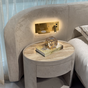 Tête de lit incurvée, lit de luxe moderne pour chambre principale, cadre de lit sur mesure en velours capitonné avec éclairage d'ambiance LED intégré - Product Image 2