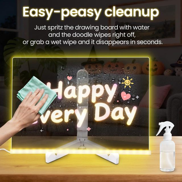 LED Note Board with 7-Color Acrylic Dry Erase Board with Light Magic Drawing Board Light up with Stand for Office Home Festival