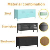 Meuble de salon moderne, meuble TV en métal, support TV réglable avec rangement, meuble en métal à 2 portes, unité de rangement pour la maison
