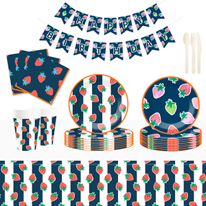 Juego de Vajilla Desechable DAMAI con Diseño de Fresas para Fiestas de Verano, Cumpleaños y Eventos Infantiles, Incluye Platos de Papel, Servilletas y Mantel - Product Image 1