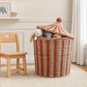 Handmade Paper <b>Rope</b> Woven <b>Storage</b> <b>Basket</b> Round 20-35L Circus Style Toy Organizer - Product Image 2