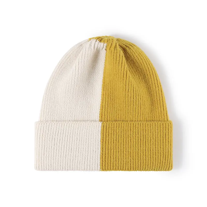 China Factory Yellow 100% Acrylic Warm Two Color Women Fashionable Woolen Hats Knitted Beanie