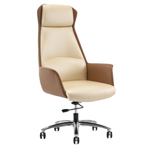 Silla de jefe ejecutiva con respaldo alto de cuero giratorio ergonómico de lujo, reposacabezas ajustable moderno personalizable de aluminio - Product Image 1
