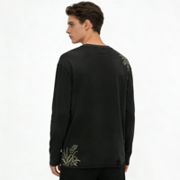 T-shirt personnalisé Kornit DTG pour homme, manches longues, effet vintage, imprimé botanique et détails en strass, service OEM