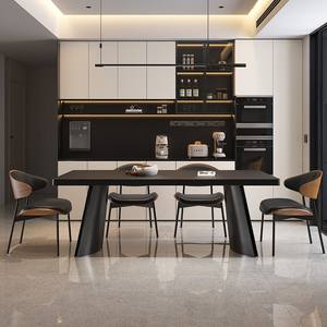 Juego de <span class=keywords><strong>Mesa</strong></span> y <span class=keywords><strong>Sillas</strong></span> de Comedor Rectangular Minimalista Italiano, Negro Puro, Losas de Roca Colgantes Engrosadas - Product Image 4