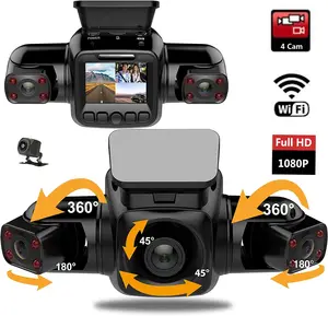 Kamera Dasbor Mobil, 4 Kamera 1080P + 1080P + 1080P DVR WiFi GPS Logger Penglihatan Malam Lensa Ganda Kamera Dasbor dengan Lensa Spion 3 Channel