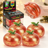 Jouet Squishy Pomme Rouge Pailletée Dorée en Maltose, Jouet Anti-Stress à Rebond Lent, Jouet Amusant pour Soulager l'Anxiété, Boîte de 12 Pièces Chacune
