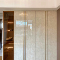 Armoire à portes coulissantes moderne en MDF beige, chambre à coucher, teck brun, crème, rotin, acacia