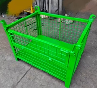 Conteneur en acier à grille métallique robuste, pliable, empilable, anti-collision, avec porte basculante, poches pour chariot élévateur et base solide, pour entrepôt