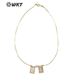 WT-JN137 Collar Súper Popular con Dije de Corazón de Santa María Tallado en Nácar Blanco, Collar Cristiano de Doble Concha Blanca de María en Oro - Product Image 3