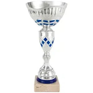 Coppa Sportiva Bicolore Argento e Blu con Base Trasparente - Product Image 1