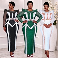 Robe de soirée grande taille J70 élégante à col rond ornée de strass et de perles, robes de cérémonie pour femmes, robes d'église africaines pour femmes + ceinture