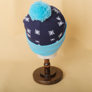 Bonnet en tricot de haute qualité, doux, pour l'hiver, bonnet thermique sans revers, motifs, bonnet à <span class=keywords><strong>gros</strong></span> <span class=keywords><strong>pompon</strong></span>, motif neige, chapeau de Père Noël - Product Image 5