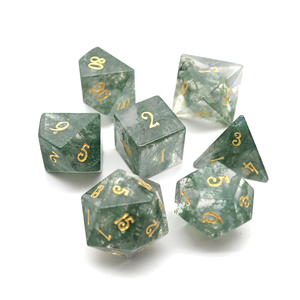 OEM ODM Bajo MOQ Juego de 10 dados poliédricos de piedra de cristal con fuente dorada personalizada para juegos de rol DND, grabados, para regalos - Product Image 1
