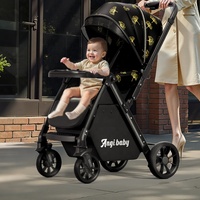 Poussette bébé pliable haut de gamme, design compact rétractable à un bouton, cadre en alliage d'acier inoxydable, position allongée bidirectionnelle, 3 ans
