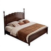 Lit de rangement Timberight Premium moderne de style mid-century avec tête de lit ondulée en cuir et poteaux tournés en bois massif de frêne