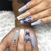 OEM/ODM Nouveau Design Vente en Gros Faux Ongles en Strass Longs Forme Cercueil Luxe à Coller Faciles à Porter Boîte d'Emballage Personnalisée