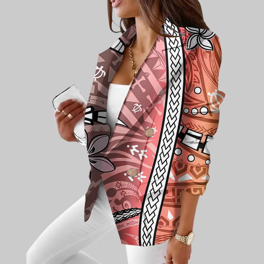 Customized On Demand Women Jackets Coats High Quality Long Sleeve Kimono Cardigan Pacific Island Art Pink Personality Coat