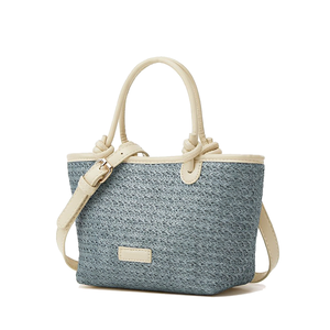 Bolsos de playa de gran capacidad para mujer, hechos a mano, de paja densa, de color sólido, bolso tejido, forro de poliéster, parte superior abierta - Product Image 2