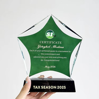 Trophée Étoile en Cristal Vert Personnalisé avec Impression UV du Fabricant – Récompense Sportive en Cristal Pentagramme