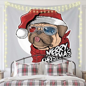 Tapisserie murale unique style punk Père Noël, avec lunettes de soleil noires et barbe, impression personnalisée, pour chambre à coucher, salon, décoration de Noël - Product Image 3