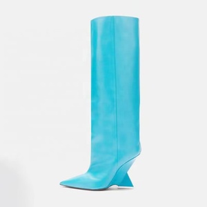 Strange Heels Women's Knee High Boots Fashion Pointed Toe Wedge Shaped Heel Long Booties Wide Fit Top <b>Shoes</b> - Product Image 4