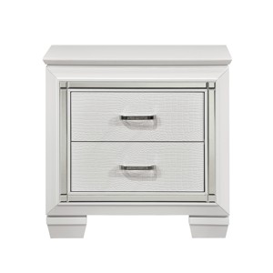 White Nightstand 2 <b>Drawers</b> Faux Alligator Textured Fronts Bedroom Furniture <b>Storage</b> <b>Drawer</b> Unit - Product Image 5