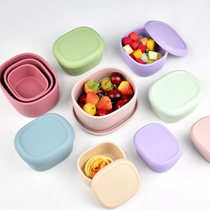 Silicone <b>Lunch</b> Box Bento With Lid Food Storage Container <b>Set</b> Nesting Leakproof Microwave Safe - Product Image 4