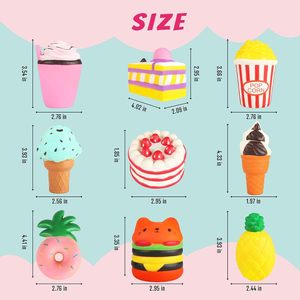Juego de 9 Peluches Jumbo de Levantamiento Lento, Suaves y Kawaii, con Formas de Hamburguesa, Palomitas, Pastel, Helado y Donut, Juguetes Antiestrés para Niños - Product Image 3