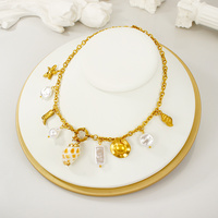 Collier tendance en acier inoxydable plaqué or 18 carats avec pendentif coquillage et chaîne à maillons, bijoux de plage pour femmes, été